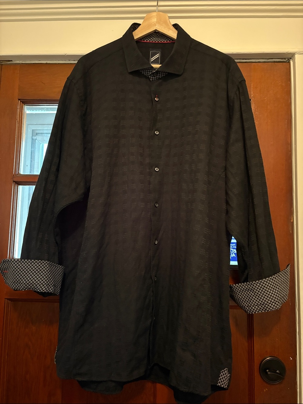 ECHT Black Shirt with Red Piping and Geometric Trim